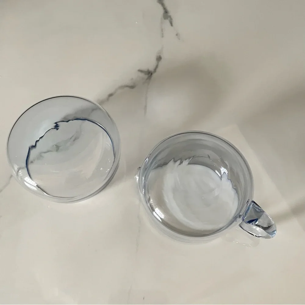 Vintage Blue Glass Sugar & Creamer SET